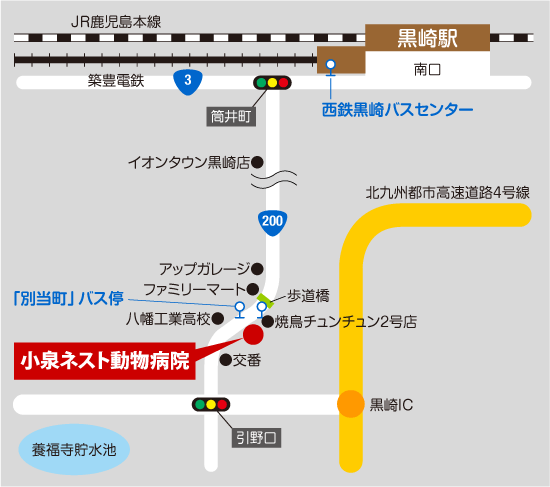 都市高速道路、黒崎駅からアクセスする場合の地図